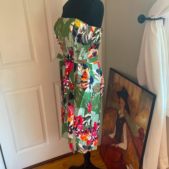 NEW YORK & CO 2 Pieces- Floral Strapless Dress w/Orange Cardigan Sweater - Picture 4 of 11